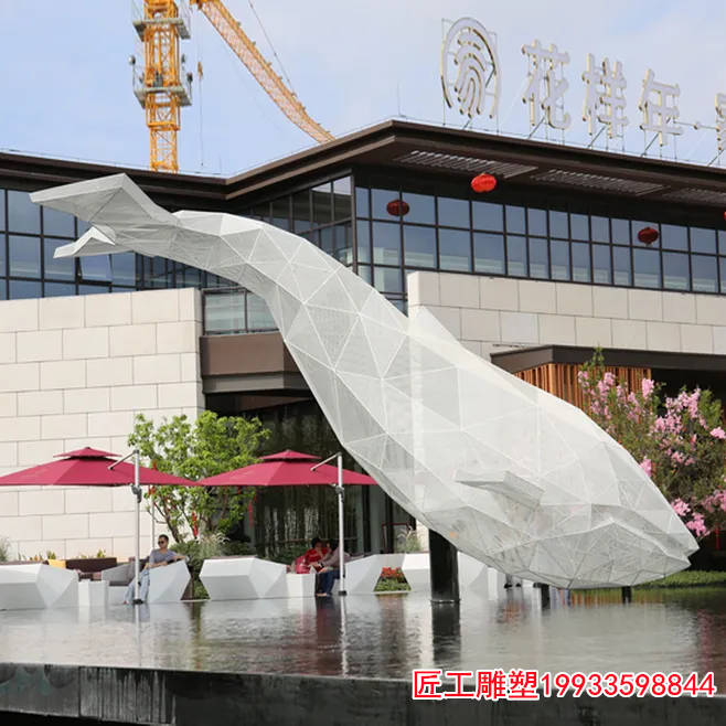 不锈钢几何鲸鱼雕塑 切面鲸鱼雕塑