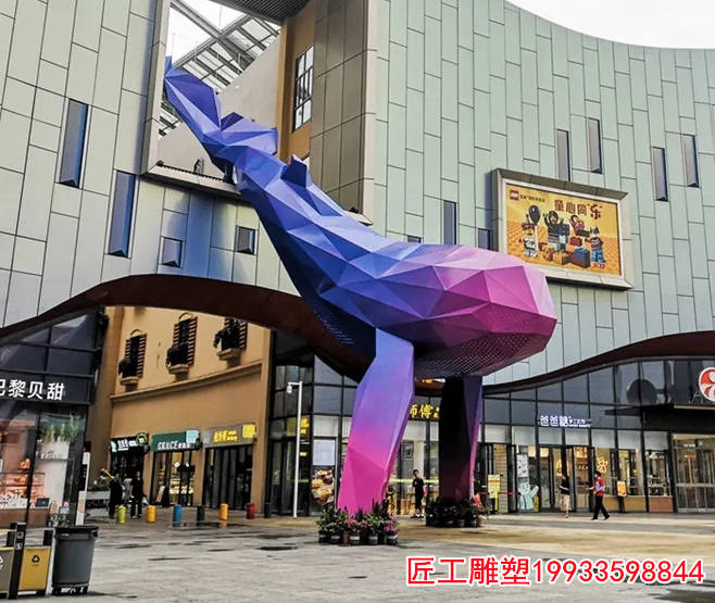 不锈钢几何鲸鱼雕塑 切面鲸鱼雕塑