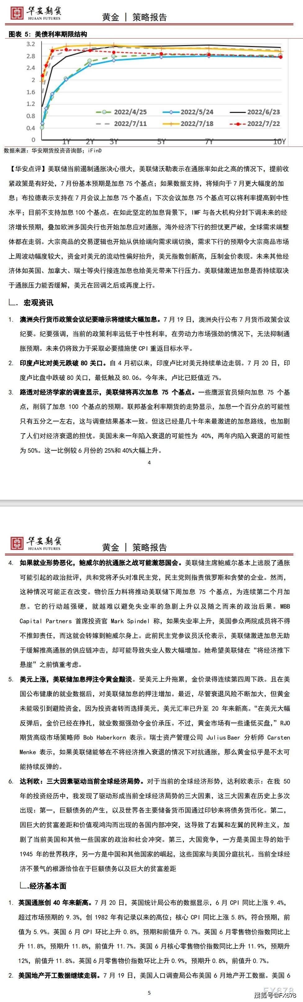 【华安期货】贵金属7月24日周报：美元指数回落，金价反弹不宜过分期待