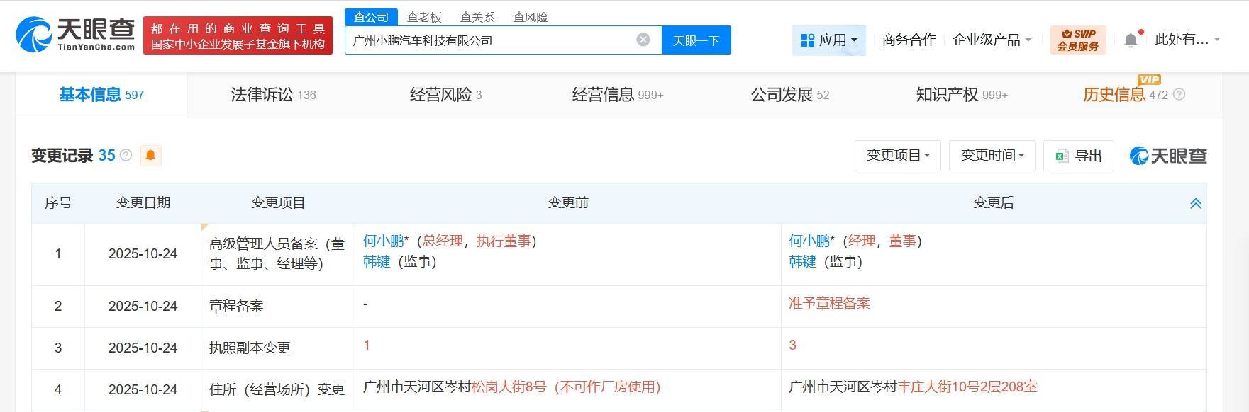 何小鹏在广州小鹏汽车科技公司职位发生变更